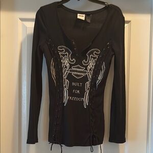 Harley Davidson Black Embellished Long Sleeve Top